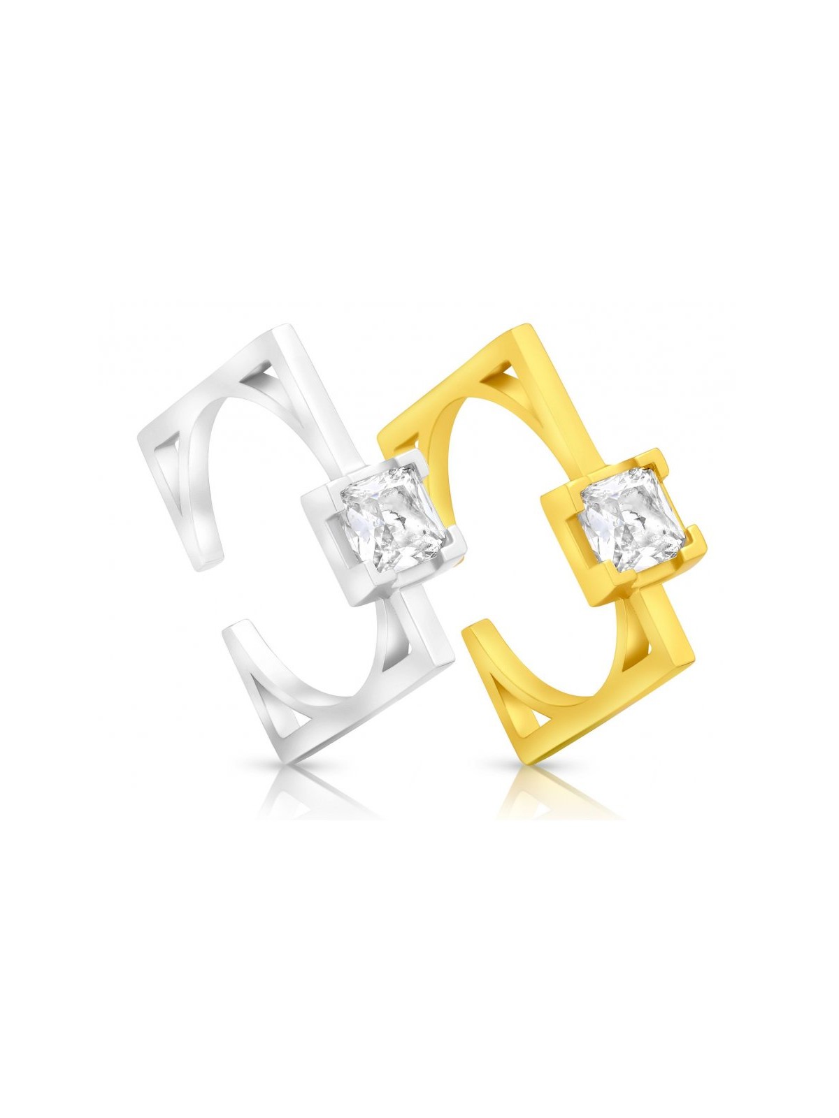 טבעת מרובעת מכסף סטרלינג עם זירקונים בחרו בזהב... | טבעות יהודיות